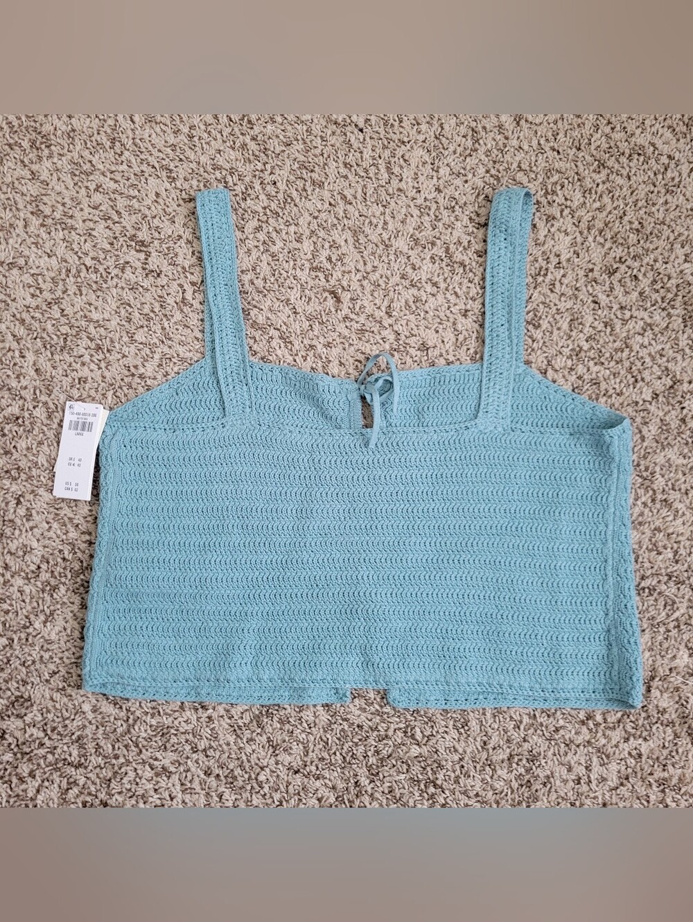 Abercrombie & Fitch Tank Top Shirt Knit Crochet Blue Tie Front Cotton Large NWT - Picture 4 of 5